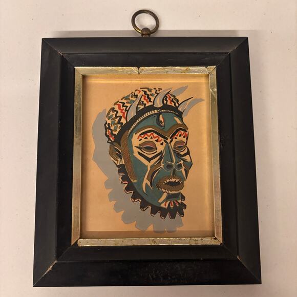 Set of 3 MCM Framed Mask Prints Tribal Devil Death Masks 1950s 1960s Vintage - Picture 2 of 12